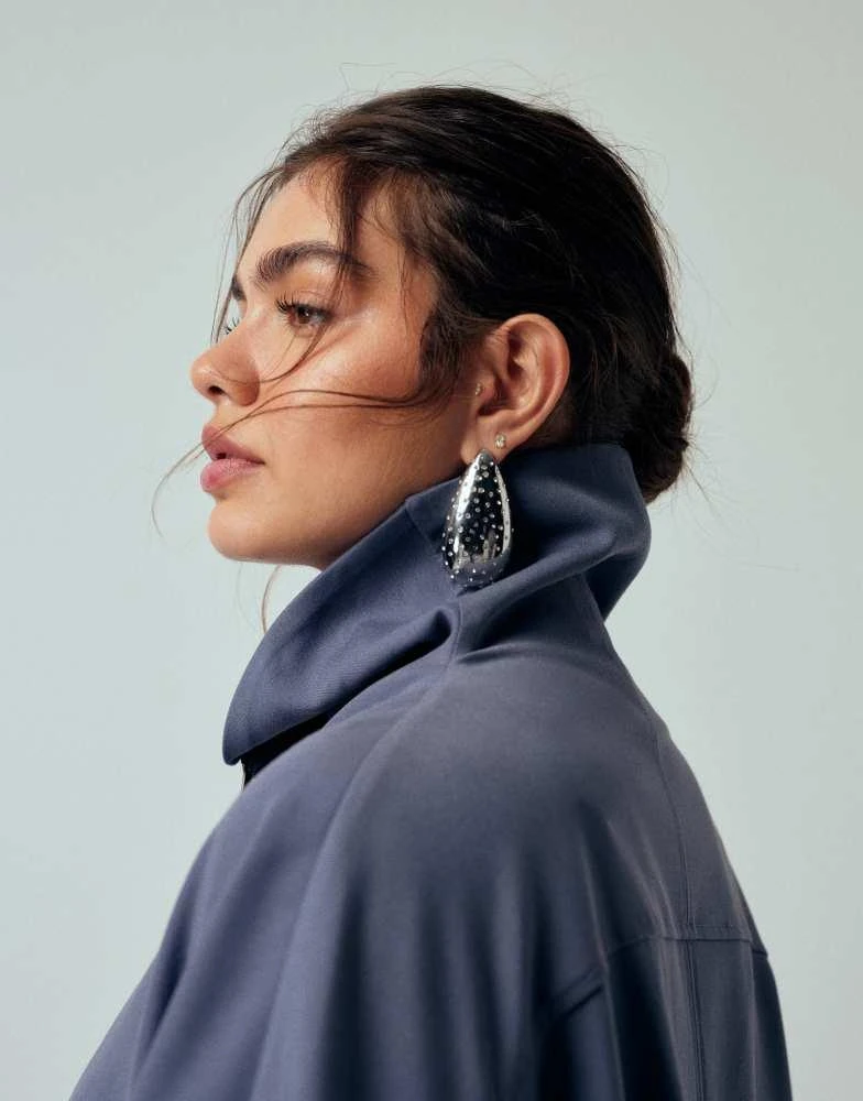 ASOS ASOS DESIGN Curve tailored funnel neck jacket in blue co ord 3