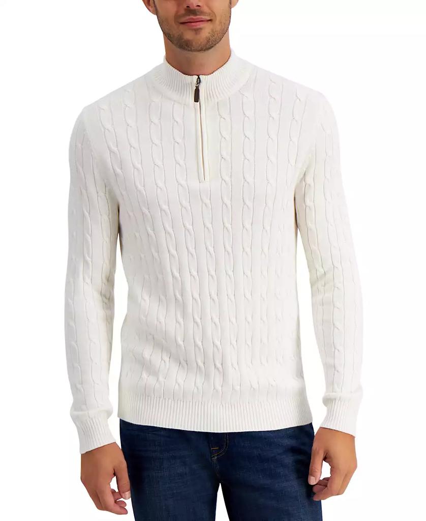 Club Room Men's Cable Knit Quarter-Zip Cotton Sweater, Created for Macy's