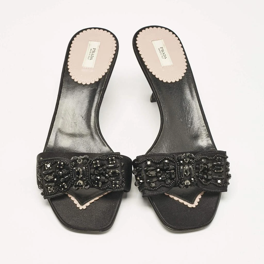 Prada Prada Black Satin Bow Embellished Slide Sandals Size 36.5 3