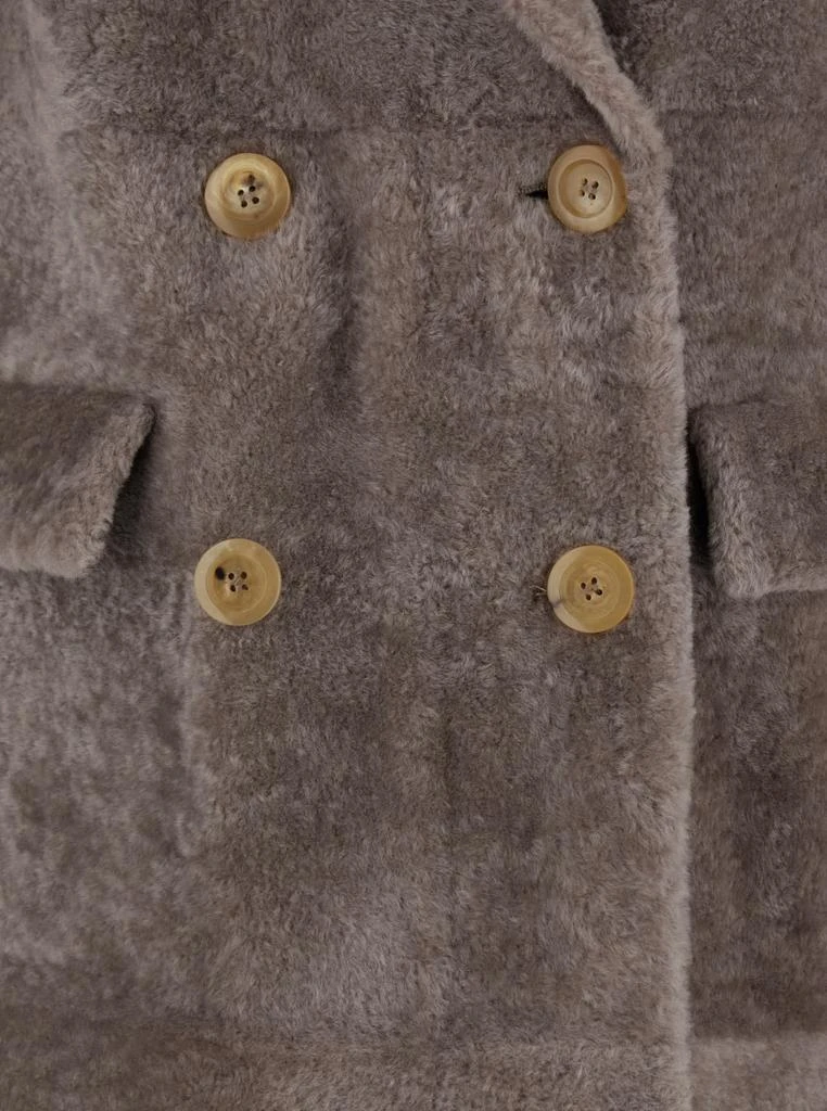 BLANCHA Brown Long Double Breasted Coat In Shearling Woman 3