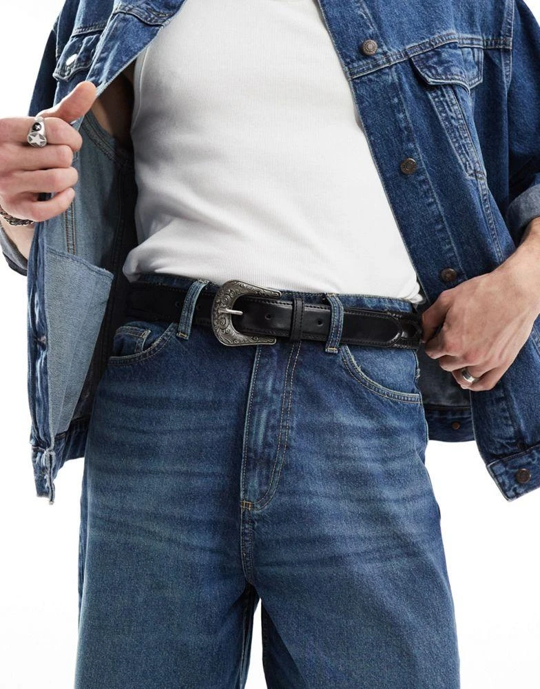 ASOS ASOS DESIGN leather woven belt with western buckle in black 1