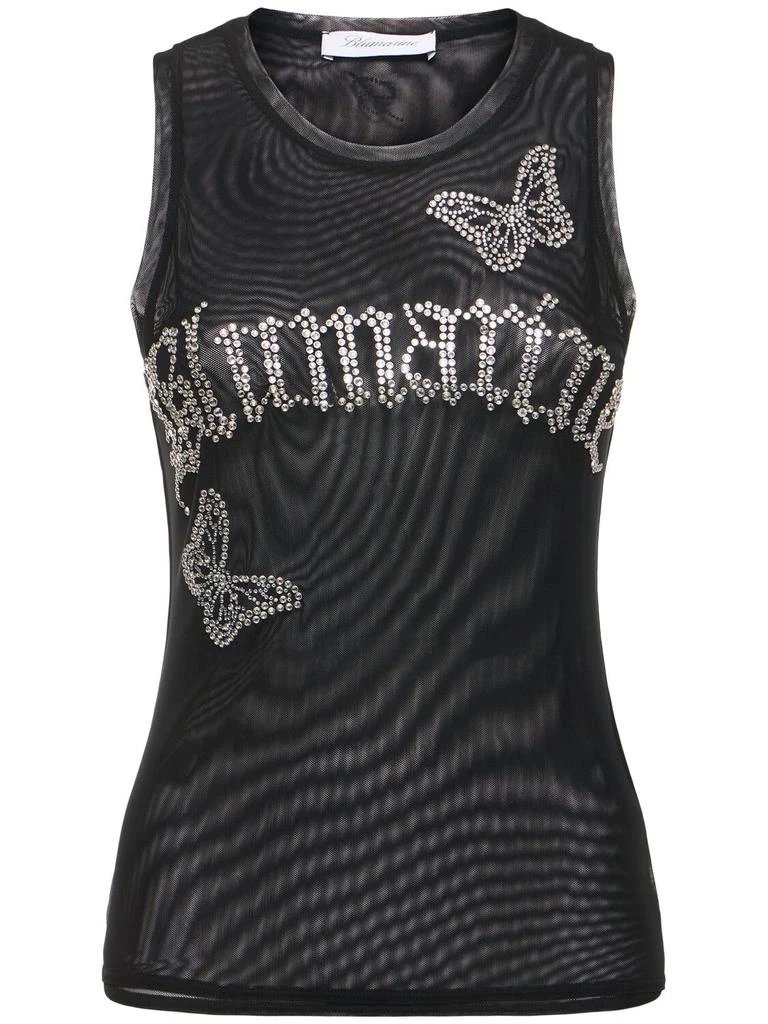 BLUMARINE Crystal Logo Tulle Tank Top 1