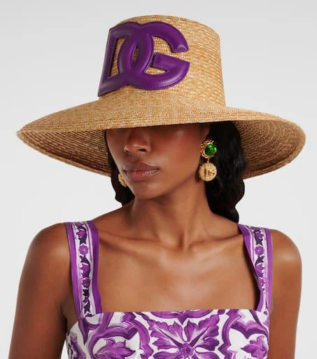 Dolce & Gabbana DG leather-trimmed straw sun hat - Hats  display picture 3