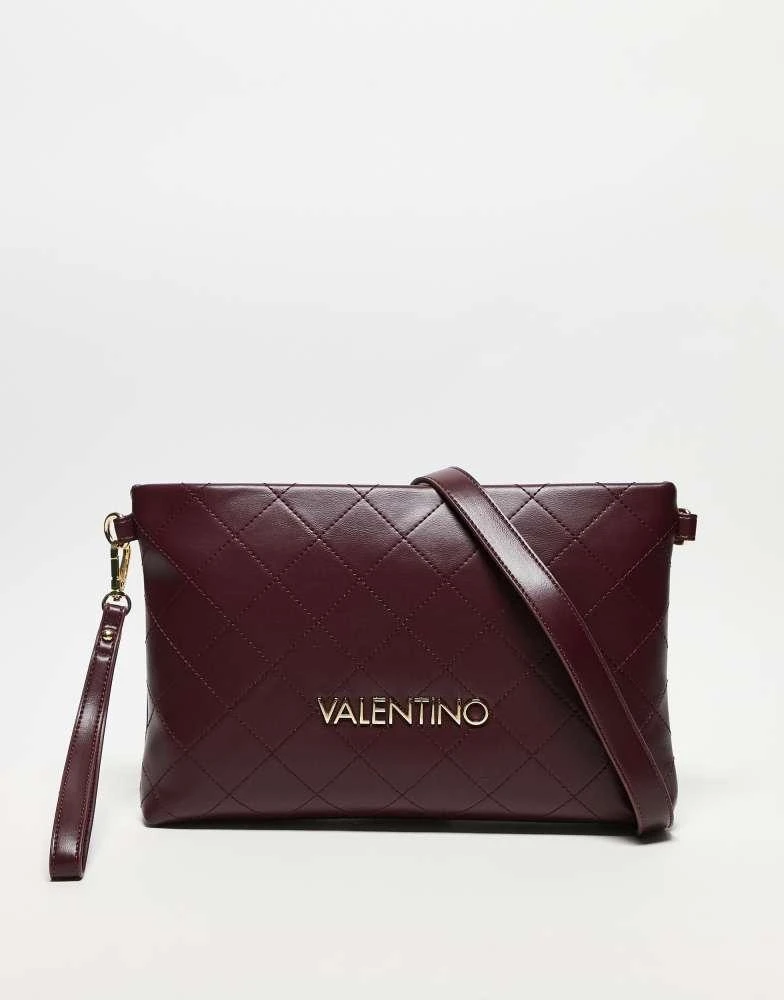Mario Valentino Valentino nur re large quilted large clutch bag with wristlet strap in burgundy 1