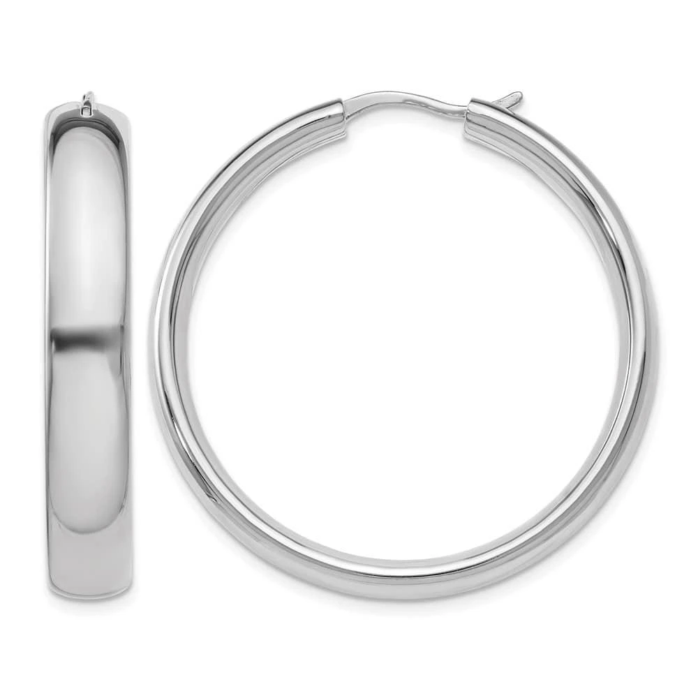 Diamond2Deal Sterling Silver 6x36mm Half Round Tube Hoop Earrings