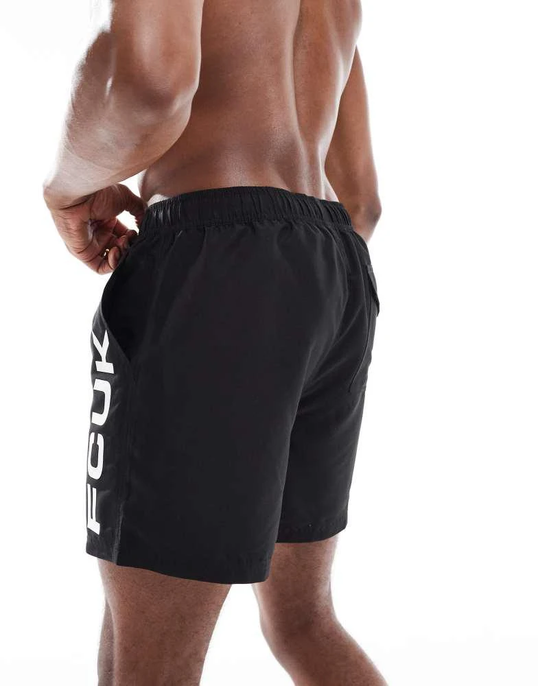 French Connection Mens French Connection FCUK logo swim trunks in black and white 3