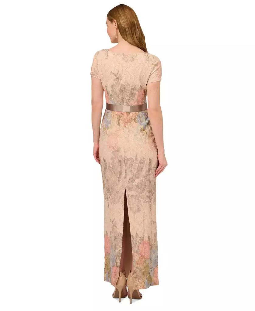 Adrianna Papell Women's Floral-Print Short Sleeve Satin Gown 3