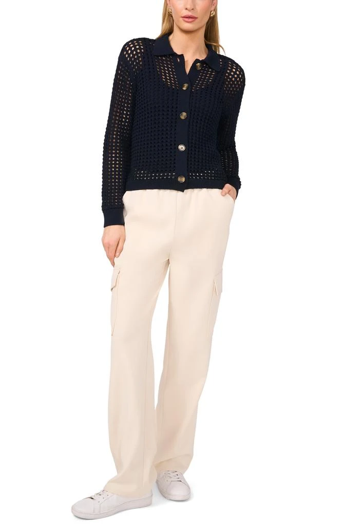 Halogen Recycled Polyester Open Weave Collar Cardigan 6