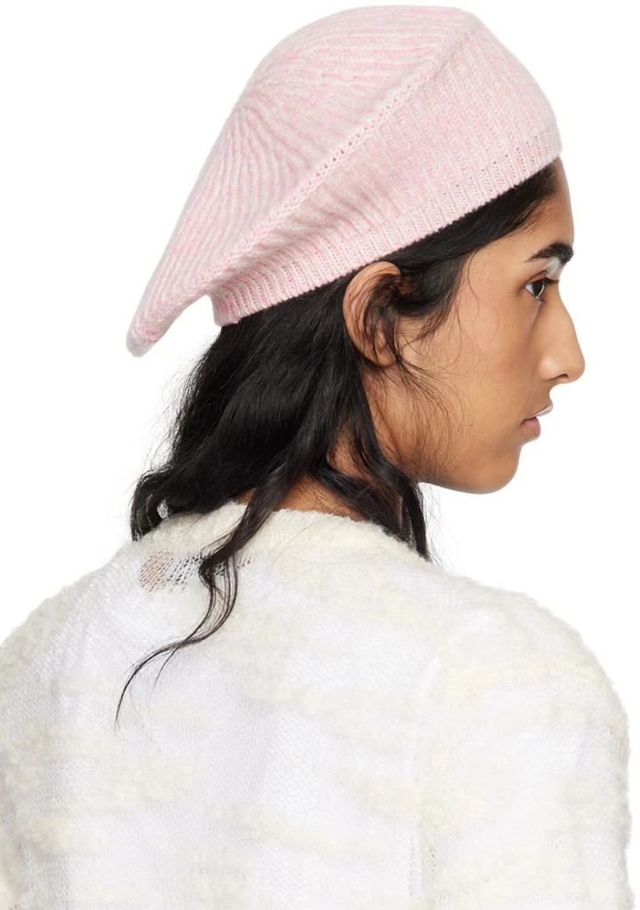 Ganni Pink Wool Rib Knit Beret 3