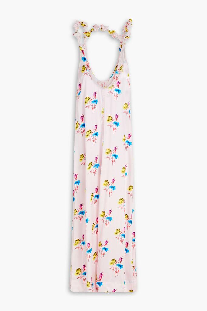Ganni Knotted cutout floral-print silk-blend satin midi dress