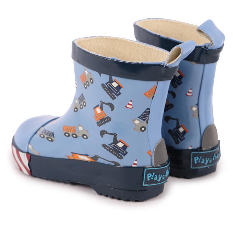 Playshoes Construction site print rubber boots in blue