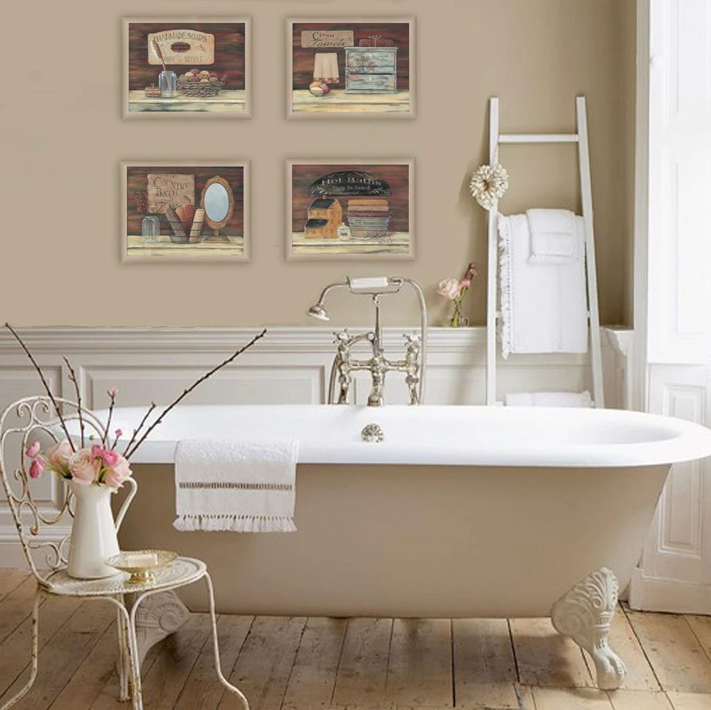 Hivvago Set Of Four Bathroom II Brown Framed Print Bathroom Wall Art 4