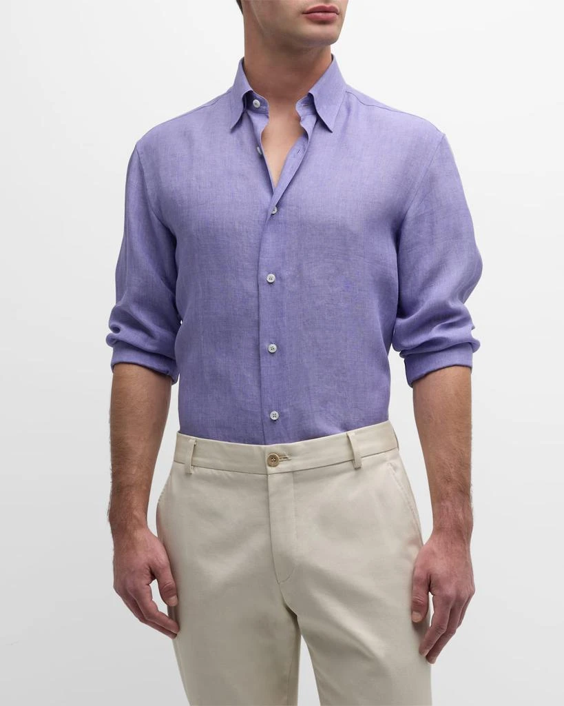 Brioni Men's Solid Linen Sport Shirt 4