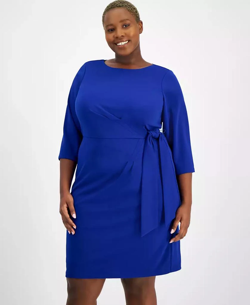 Tahari Plus Size Round-Neck Side-Tie Sheath Dress 3