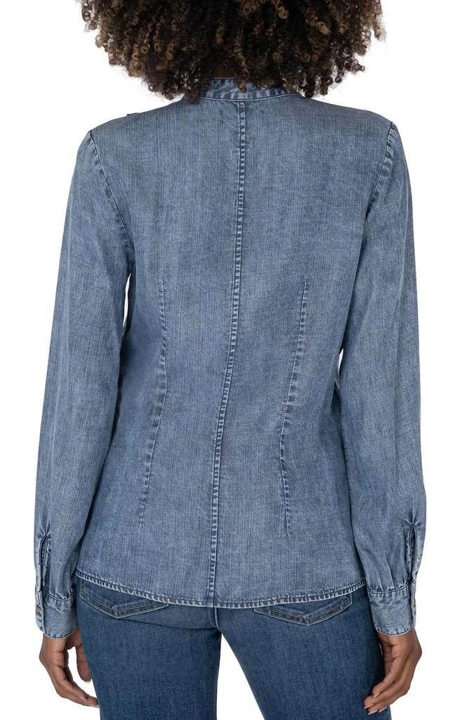 KUT from the Kloth Fallon Double Ruffle Button-Up Shirt In Medium Wash 2