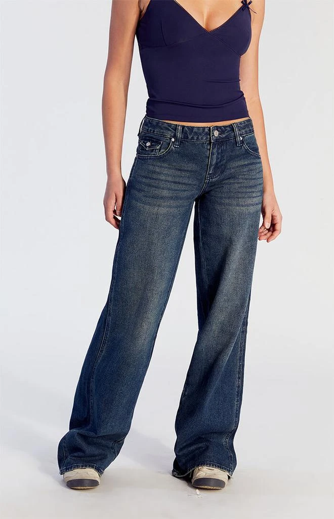 PacSun Casey Low Rise Baggy Jeans Button Pocket Dark Indigo 2