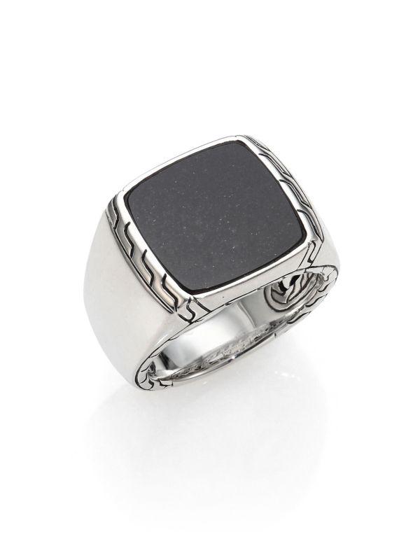 John Hardy ID Silver Black Jade Signet Ring
