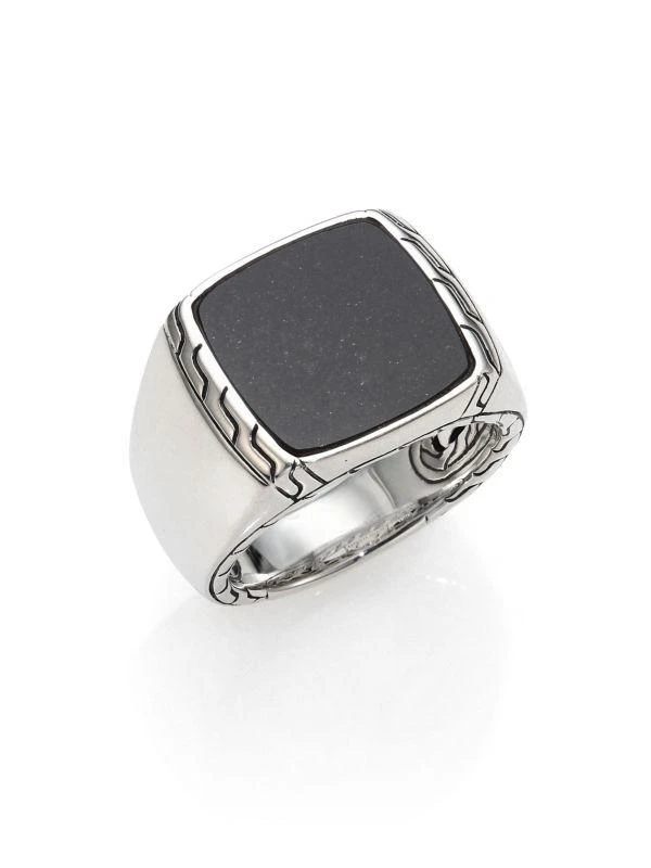 John Hardy ID Silver Black Jade Signet Ring 1