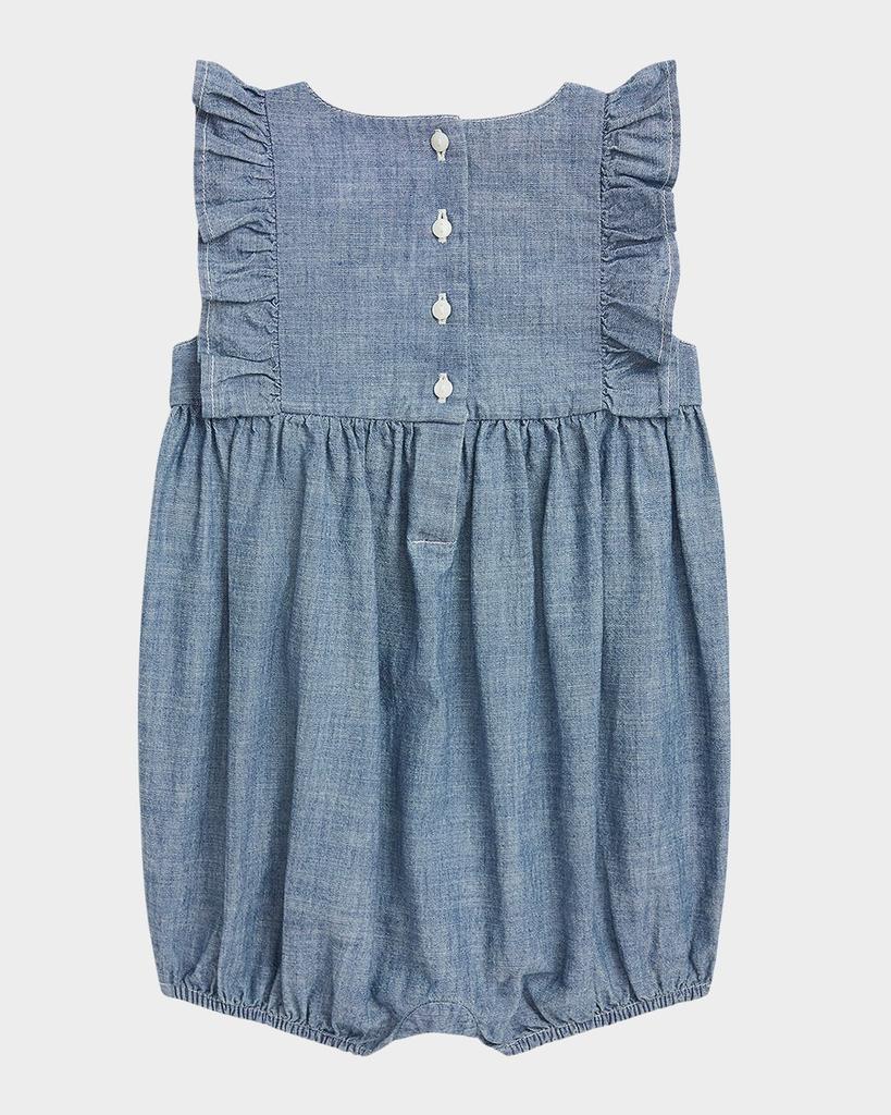 Ralph Lauren Girl's Chambray Ruffle-Trim Bubble Romper, Size 3M-24M