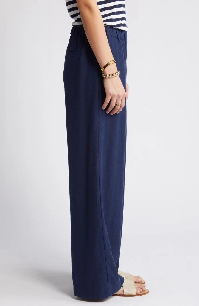 Caslon Wide Leg Pull-On Linen Blend Pants 10