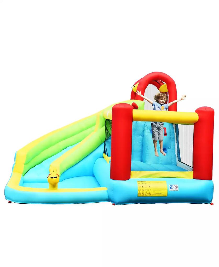 Slickblue Inflatable Bounce House with Climbing Wall 
Basketball Hoop Fun Outdoor Playset for Kids