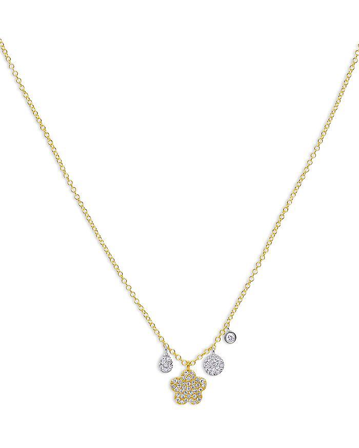 Meira T 14K Yellow & White Gold Diamond Flower Pendant Necklace, 16"-18"