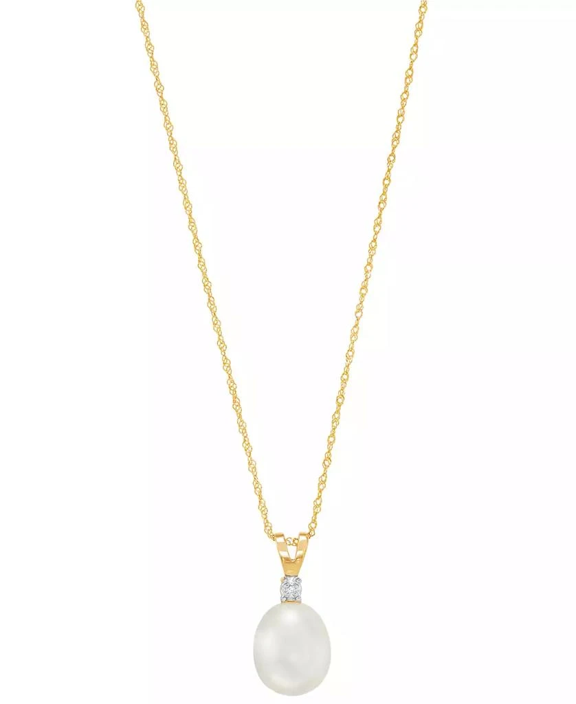 Honora Cultured Freshwater Pearl (8mm) and Diamond Accent Pendant Necklace in 14k Gold 4