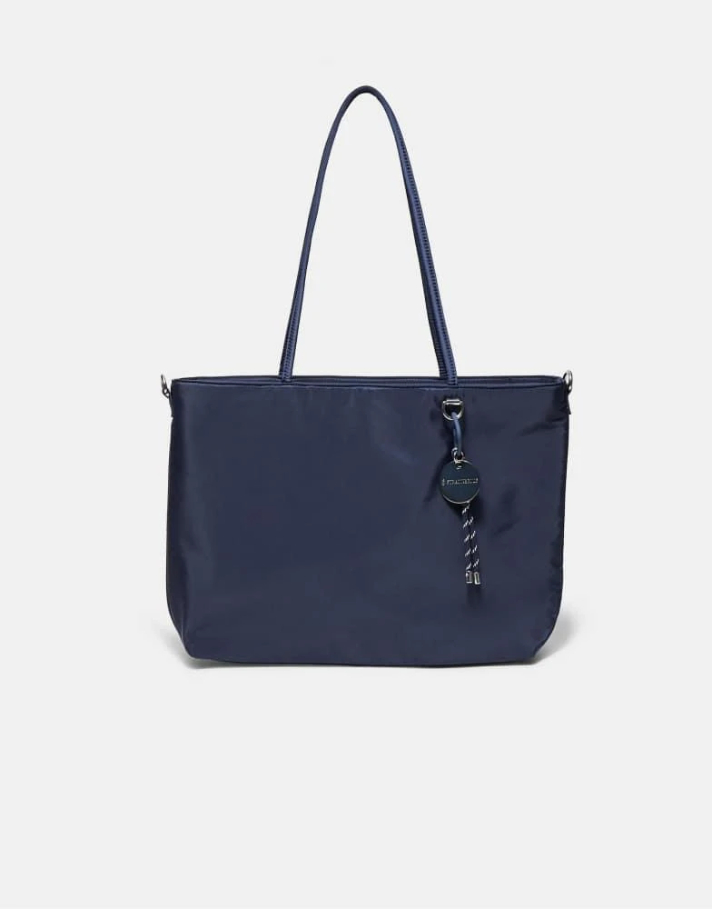 Stradivarius Stradivarius Fabric shopper bag with charm in navy blue