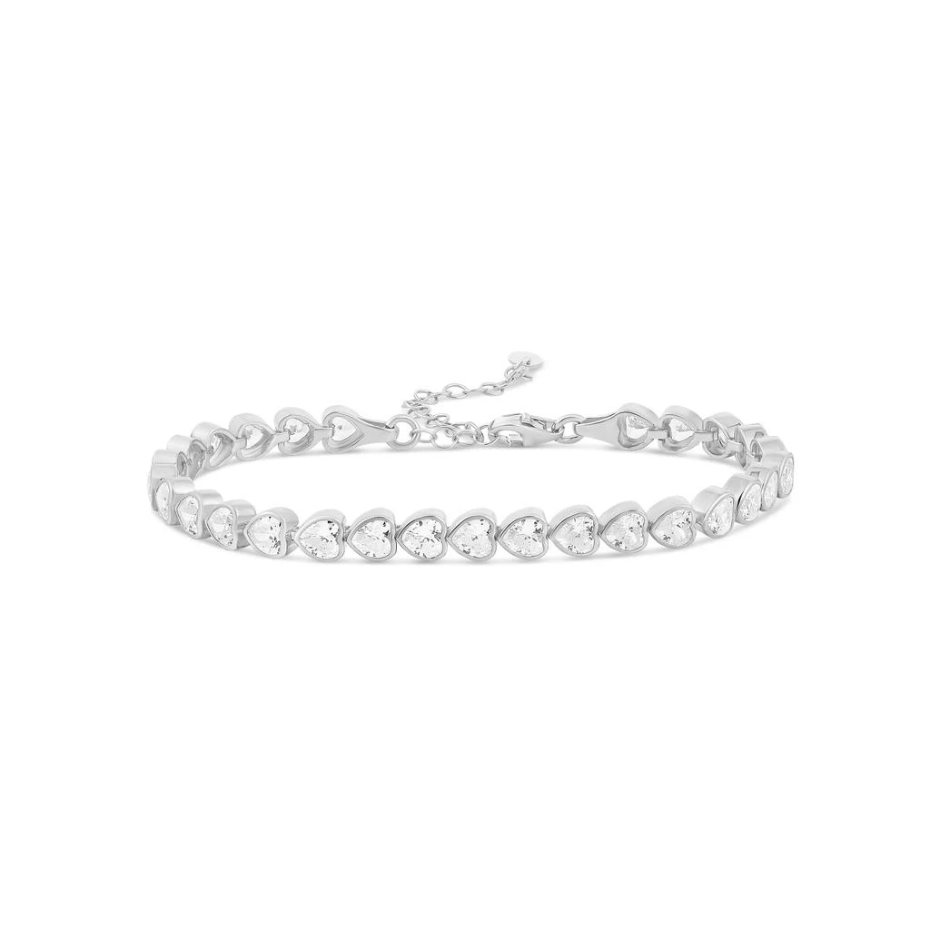 SHYMI Mini Heart Bezel-Set Tennis Bracelet — .925 Sterling Silver, 14K Gold-Plated, Rhodium Plated, Cubic Zirconia, Size 6" with 2" Extender, Day to Night