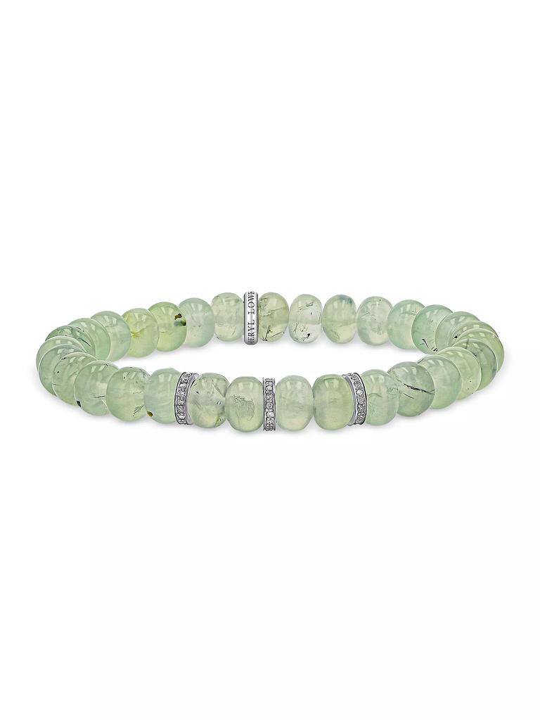Sheryl Lowe Sterling Silver, Prehnite & 0.27 TCW Diamond Beaded Stretch Bracelet