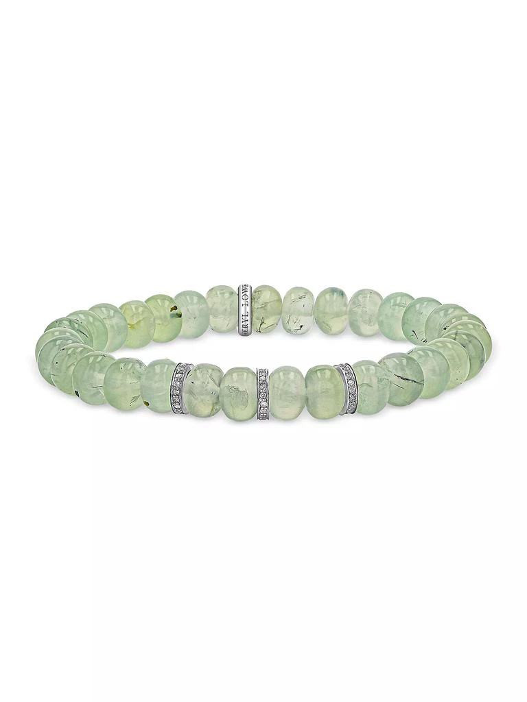 Sheryl Lowe Sterling Silver, Prehnite & 0.27 TCW Diamond Beaded Stretch Bracelet 2