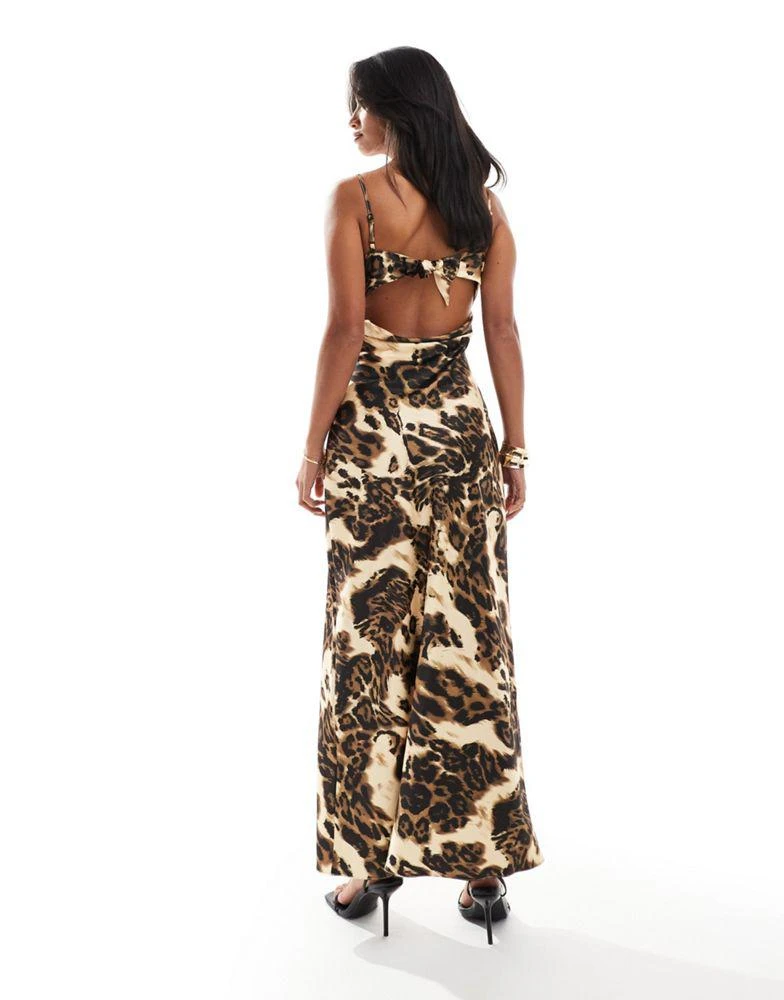 Miss Selfridge Miss Selfridge Petite satin tie front maxi slip dress in animal print 4