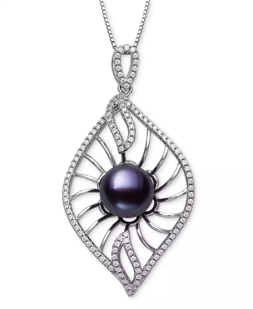 Belle de Mer Dyed Black Peacock Cultured Freshwater Pearl (10-11mm) & Lab Created White Sapphire (1 ct. t.w.) Pendant 18" Necklace in Sterling Silver (Also in Blush Pink)
