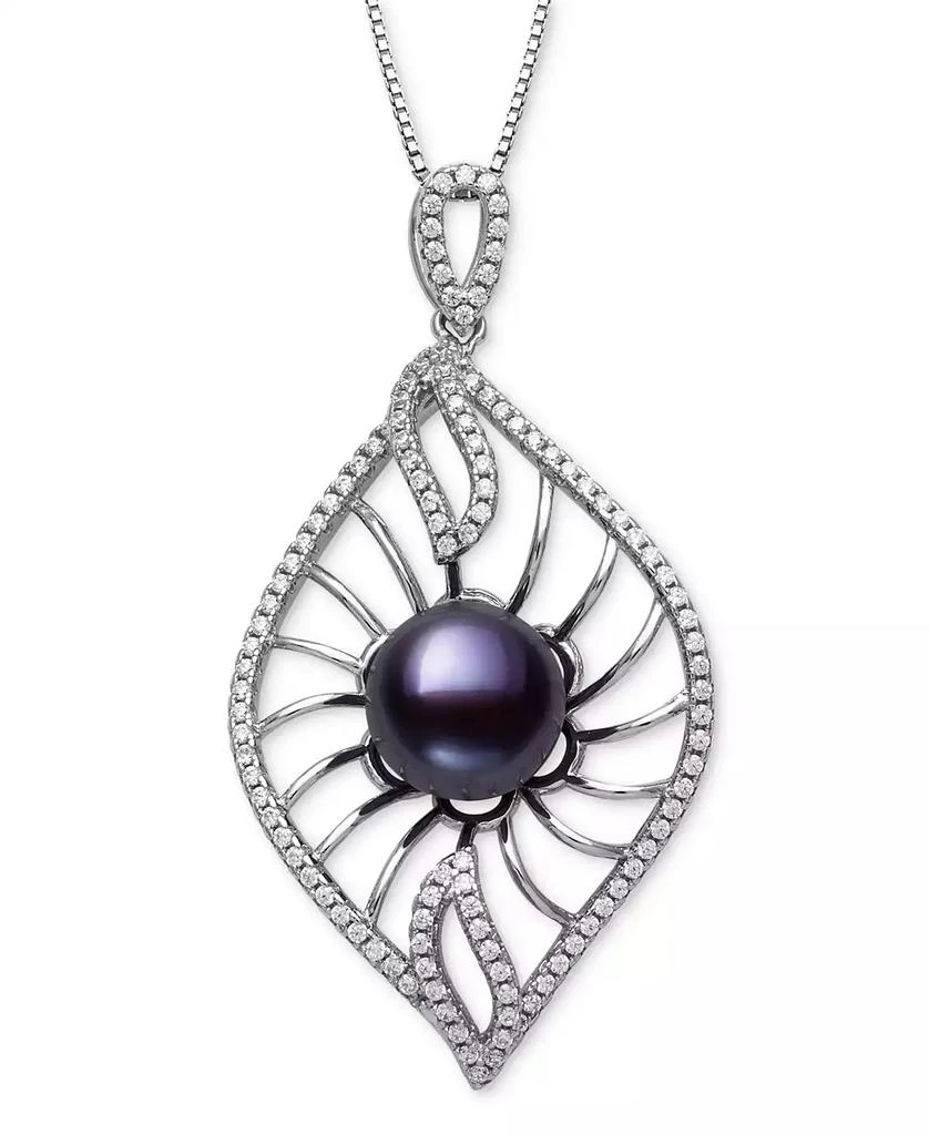 Belle de Mer Dyed Black Peacock Cultured Freshwater Pearl (10-11mm) & Lab Created White Sapphire (1 ct. t.w.) Pendant 18" Necklace in Sterling Silver (Also in Blush Pink) 1