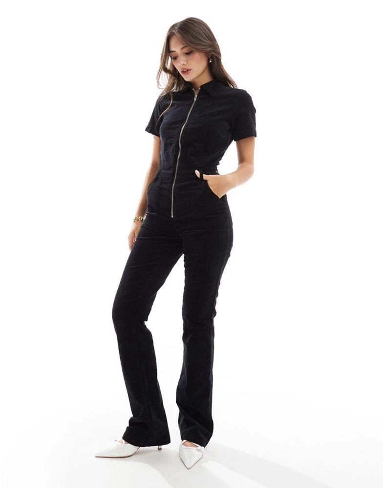 Mango Mango zip through denim jumpsuit in black 1