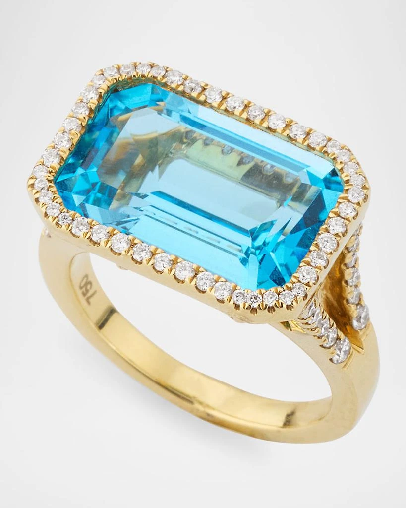 Goshwara 18K Gossip East-West Emerald Cut Blue Topaz Statement Ring with Diamonds 3