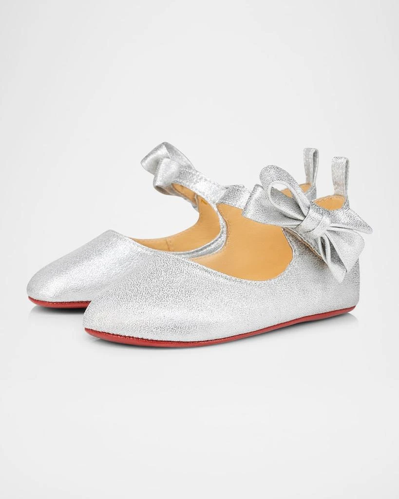 Christian Louboutin Girl
s Lou Babe Shimmer Bow Ballerina Shoes, Baby 2