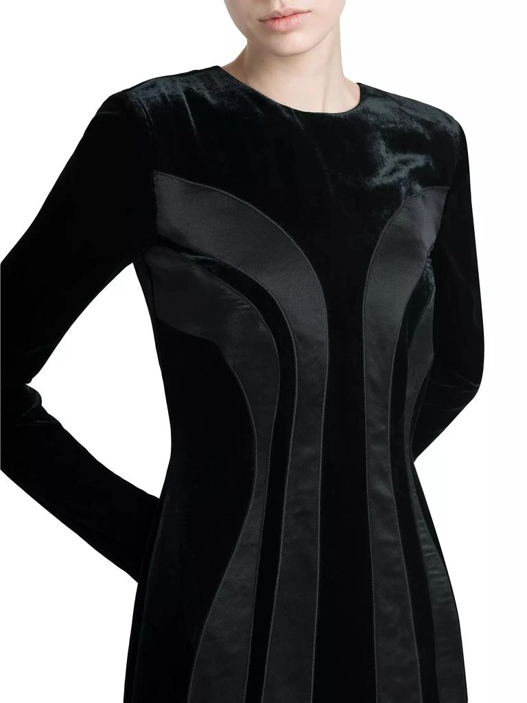 Alberta Ferretti Long-Sleeve Velvet &amp; Silk Minidress 6