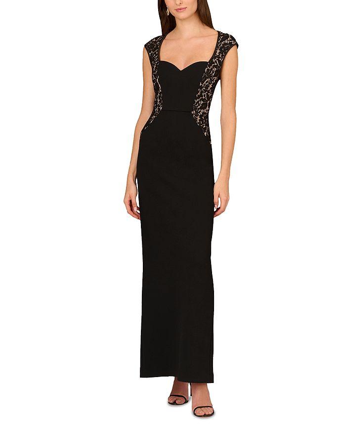 Aidan Mattox Lace Trim Crepe Column Gown