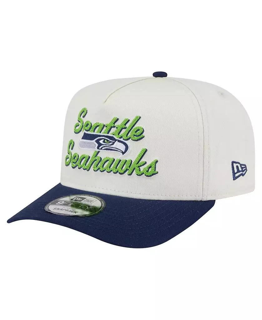 New Era Men's Cream/College Navy Seattle Seahawks Chainstitch A-Frame 9FIFTY Adjustable Hat 1