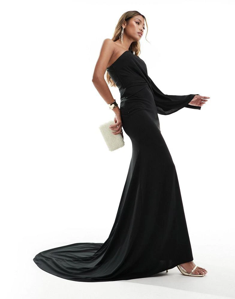 ASOS ASOS DESIGN one shoulder premium draped maxi dress with train detail in black 1