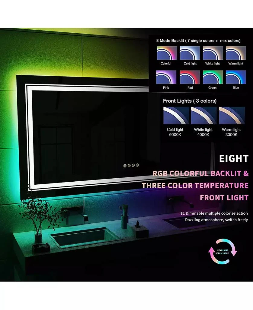 LUVODI 23.6x31.5 in LED  Bathroom Wall Mirror RGB Touch Anti Fog Multicolor Dimmable 6