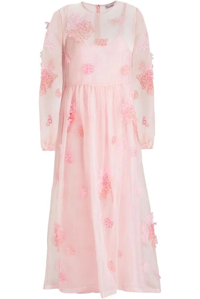 RED Valentino Floral-appliquéd gathered organza midi dress 1