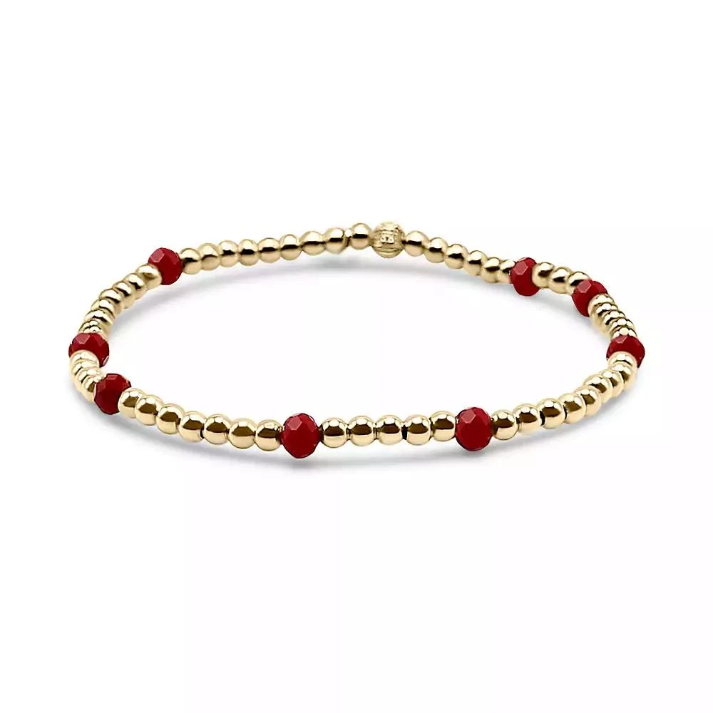 Bowood Lane Non-Tarnishing Gold filled, 3mm Gold Ball and Ruby Glass Bead Stretch Bracelet