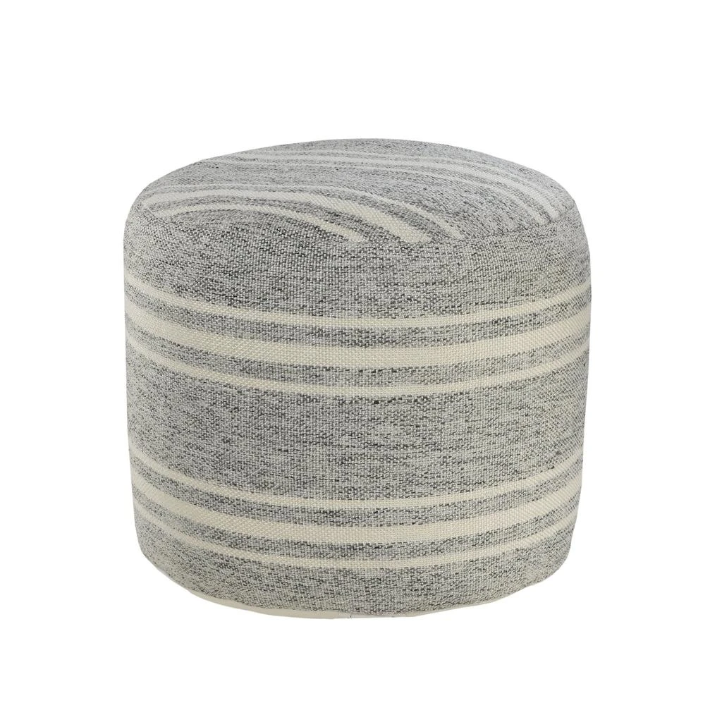 Hivvago 18" Gray Polyester Round Striped Indoor Outdoor Pouf Ottoman 4