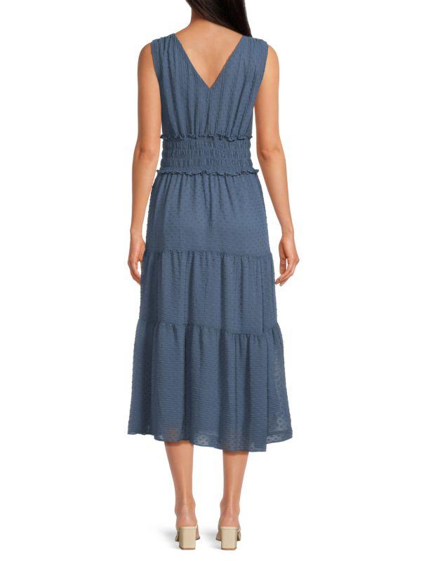 ELLE Swiss Dot Smocked Midi Dress