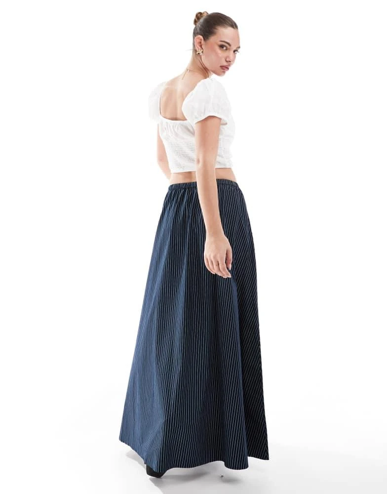 ASOS ASOS DESIGN a line tie waist midi skirt in navy stripe 4