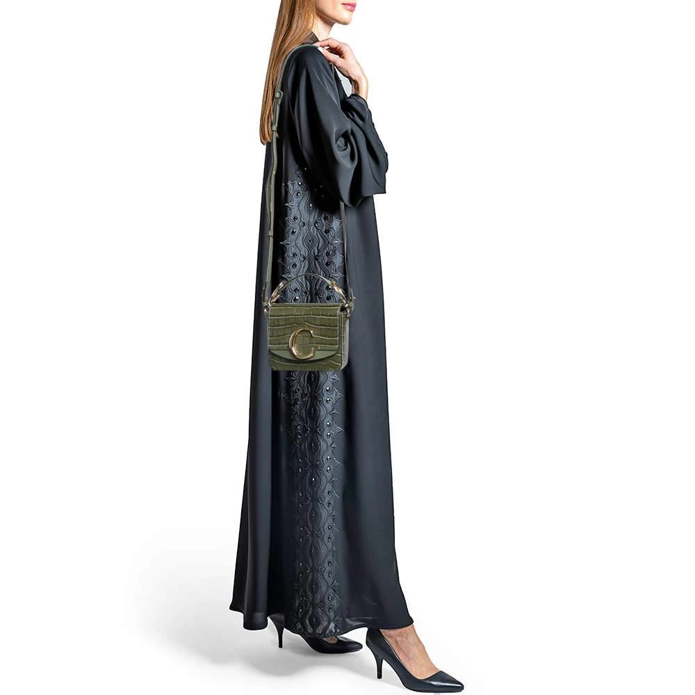 Chloé Chloé Two Tone Green Croc Embossed Leather Mini C Top Handle Bag 2