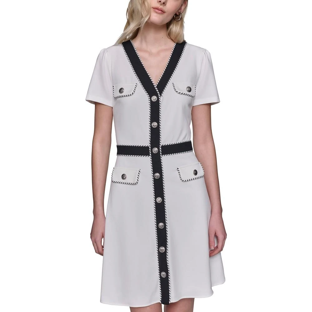 KARL LAGERFELD PARIS Women's Two-Tone Button-Front Dress 7