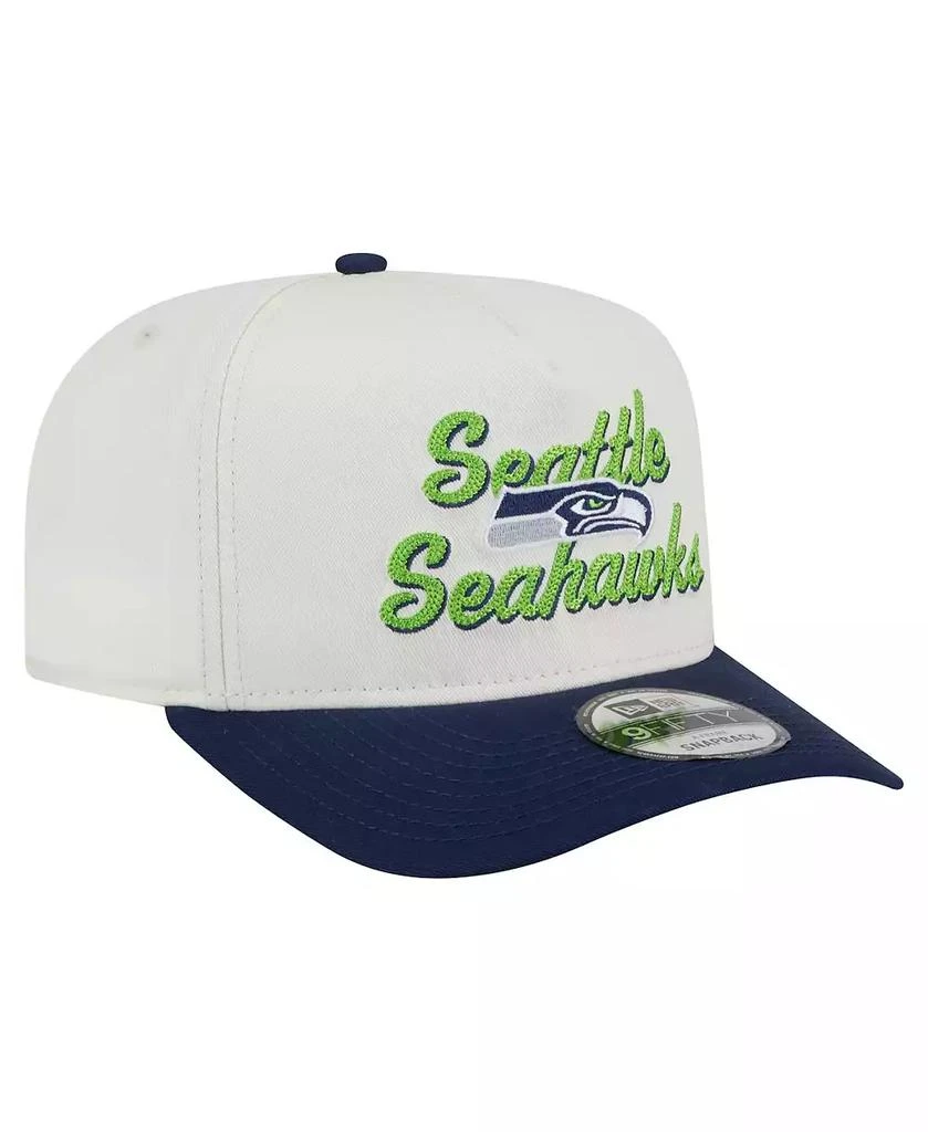 New Era Men's Cream/College Navy Seattle Seahawks Chainstitch A-Frame 9FIFTY Adjustable Hat 3
